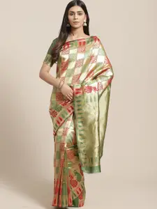 Saree mall Red & Green Woven Design Silk Blend Sarees