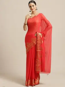Saree mall Red & Gold-Toned Warli Sarees