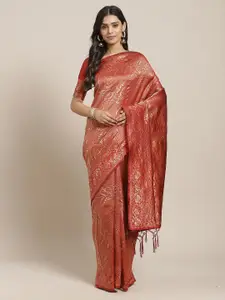 Saree mall Maroon & Gold-Toned Ethnic Motifs Silk Blend Banarasi Sarees