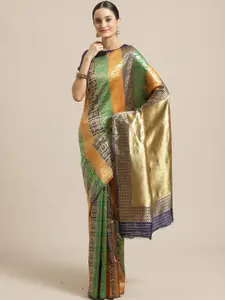 Saree mall Blue & Green Woven Design Silk Blend Banarasi Sarees