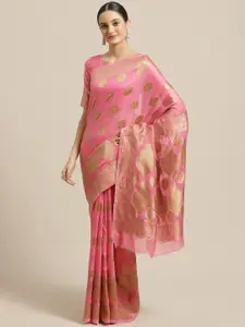 Saree mall Pink & Gold-Toned Ethnic Motifs Silk Blend Banarasi Sarees