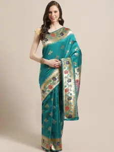 Saree mall Green & Navy Blue Woven Design Zari Silk Blend Sarees