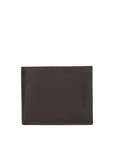 Peter England Men Brown Self Design Leather Two Fold Wallet