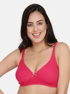 PRETTYBOLD Pink & Gold-Toned Plunge Bra Full Coverage
