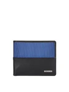 Peter England Men Blue & Black Colourblocked Leather Two Fold Wallet