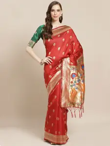 Saree mall Maroon & GoldEthni c Motifs Zari Silk Blend Banarasi Sarees