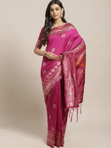 Saree mall Pink & Orange Floral Silk Blend Banarasi Sarees