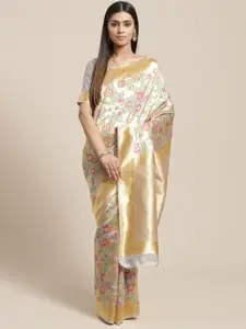 Saree mall Grey & Gold-Toned Floral Silk Blend Banarasi Sarees