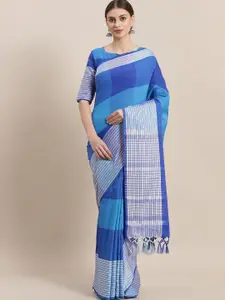 Saree mall Blue & Grey Checked Silk Cotton Sarees