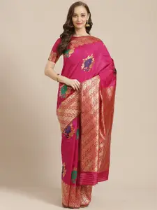 Saree mall Pink & Gold-Toned Woven Design Zari Silk Blend Banarasi Sarees
