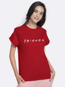 Bewakoof Women Red Friends Printed  Pure Cotton Boyfriend T-Shirt
