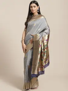 Saree mall Grey & Gold Ethnic Motifs Silk Blend Sarees
