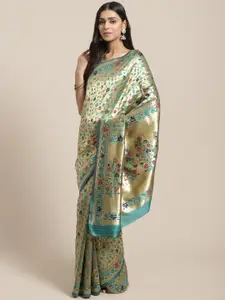 Saree mall Green & Gold-Toned Floral Zari Silk Blend Sarees