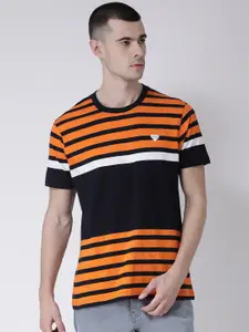 Club York Men Orange & Black Striped T-shirt