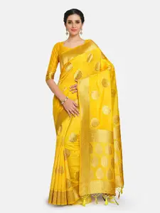 MIMOSA Yellow & Gold-Toned Woven Design Zari Art Silk Kanjeevaram Saree