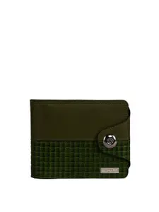 SCHARF Men Green Printed Leather Two Fold Wallet with SIM Card Holder