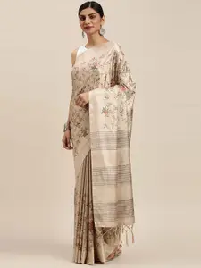 Soch Beige & Brown Floral Embroidered Silk Blend Saree