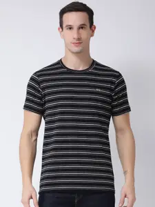 Club York Men Black Striped Round Neck T-shirt