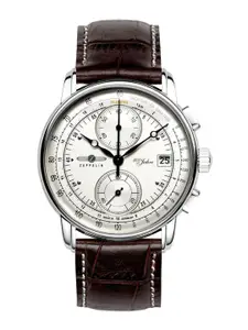 ZEPPELIN Men Silver-Toned Patterned Dial & Brown Leather Straps Analogue Watch - 86701