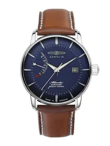 ZEPPELIN Men Blue Dial & Brown Leather Straps Analogue Automatic Motion Powered Watch
