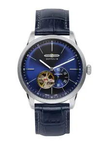 ZEPPELIN Men Blue Skeleton Dial & Blue Leather Textured Straps Analogue Automatic Motion Powered Watch