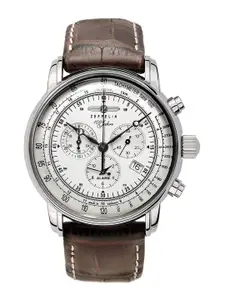 ZEPPELIN Men Silver-Toned Printed Dial & Brown Leather Straps Analogue Watch 76801-Silver