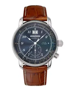 ZEPPELIN Men Blue Dial & Brown Leather Textured Straps Analogue Watch