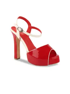 Shoetopia Red Block Peep Toes with Buckles
