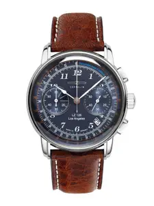 ZEPPELIN Men Blue Dial & Brown Leather Textured Straps Analogue Watch