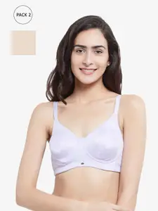 Soie Lavender & Nude-Coloured Set of 2 Non Wired Full Coverage Wired Bra