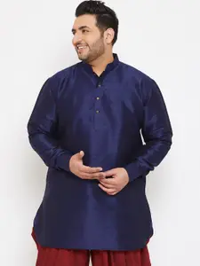 VASTRAMAY Men Navy Blue Solid Silk Blend Kurta