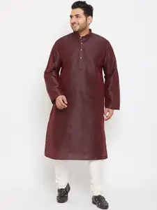 VASTRAMAY Men Burgundy & Off-white Silk Blend Kurta with Churidar