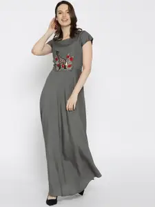 Varanga Women Grey Ethnic Motifs Embroidered Maxi Dress