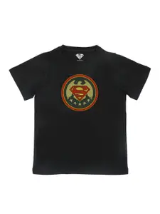 Superman Boys Black Graphic Printed T shirt