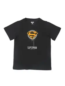 Superman Boys Black Superman Printed Pure Cotton T-shirt