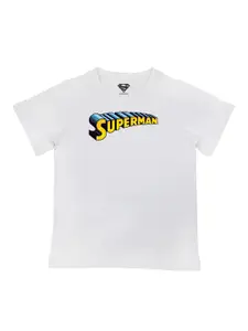 Superman Boys White Superman Typography Printed Pure Cotton T-shirt