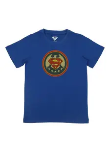Superman Boys Blue Superman Printed Cotton Pure Cotton T-shirt