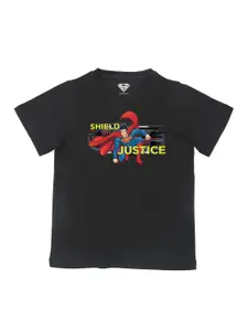 Superman Boys Black Printed Applique T-shirt
