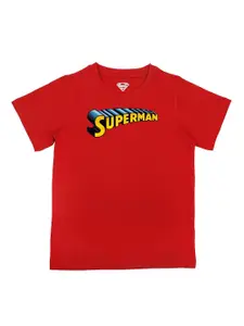 Superman Boys Red Typography Printed Pure Cotton T-shirt
