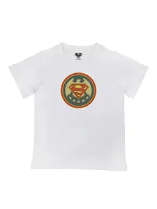 Superman Boys White Superman Printed  Pure Cotton T-shirt