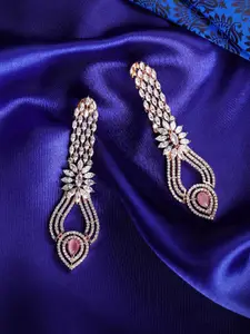 Priyaasi Pink Rose Gold-Plated Contemporary Drop Earrings