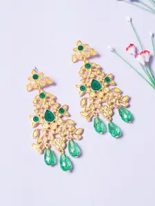 Golden Peacock Gold & Green Contemporary Jhumkas Earrings
