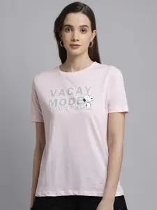 Free Authority Women Pink Peanuts Print T-shirt