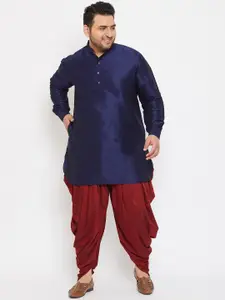 VASTRAMAY Men Silk Blend Navy Contrast Color Blue Kurta with Maroon Dhoti Bottom Set