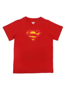 Superman Boys Red Superman Printed Round Neck  Pure Cotton T-shirt
