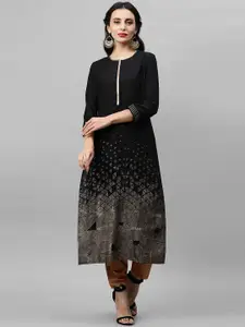 Indo Era Women Black Floral Embroidered Kurta