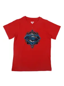 Superman Boys Red Superman Printed Pure Cotton T-shirt