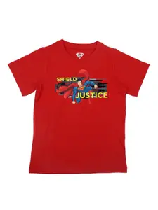 Superman Boys Red Graphic Printed Casual T-shirt