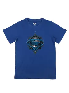 Superman Boys Blue Superman Printed Pure Cotton T-shirt