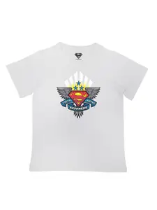 Superman Boys White Graphic Printed Round Neck T shirt